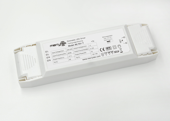 75 Watt Traic Dimmable LED Driver 12Vdc 50Hz / 60Hz IP20 Non Noise Triac Dimmer LED Driver